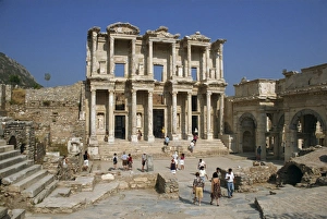 Libraries Prints: Tourists visiting the Roman Library of Celsus dating