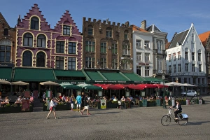 Bruges Prints: Tourists and visitors enjoying pavement cafes, Markt Square, Bruges, West Flanders