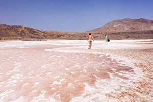 Shorts Prints: Tourists visting the disused salt pans at Pedra De Lume, Pedra di Lumi, Sal Island