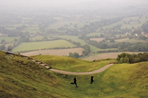 Children Prints: Tow children running down path, British Camp, Hereford Beacon, Malvern Hills