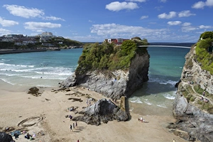 Sandy Beach Prints: Towan beach and The Island, Newquay, Cornwall, England