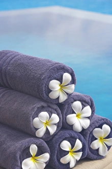Images Dated 30th June 2008: Towels on the swimming pool, Maldives, Indian Ocean, Asia