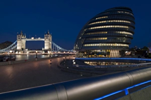 Tower Bridge Prints: Tower Bridge and City Hall dusk, London, England, United Kingdom, Europe
