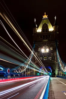 Connections Prints: Tower Bridge at night, with light trails, London, England, United Kingdom, Europe