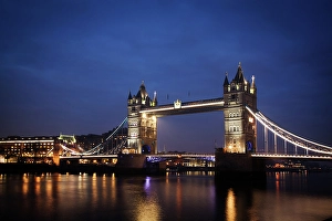 Romance Prints: Tower Bridge by night, London, England, United Kingdom