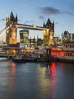 Swing Bridge Prints: Tower Bridge, River Thames and City twilight, London, England, United Kingdom, Europe