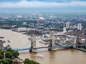 Sightseeing Tours Prints: Tower Bridge and River Thames, elevated view, London, England, United Kingdom, Europe