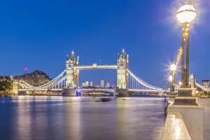 Bascule Bridge Prints: Tower Bridge and River Thames at night, London, England, United Kingdom, Europe