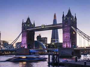 Typically British Prints: Tower Bridge, Shard and City Hall, London, England, United Kingdom, Europe