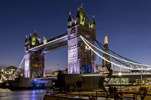 The Shard Prints: Tower Bridge and The Shard at dusk, London, England, United Kingdom, Europe