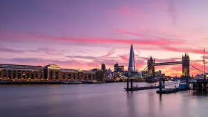 Tower Bridge and The Shard at sunset, London, England, United Kingdom, Europe
