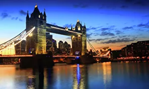 Tower Bridge Prints: Tower Bridge at sunset (dusk), London, England, United Kingdom, Europe