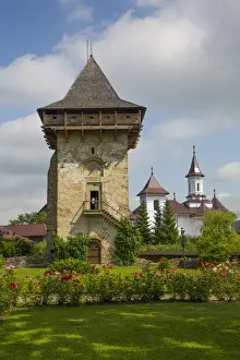 Flower Bed Prints: Tower, Humor Monastery, 1530, UNESCO World Heritage Site, Manastirea Humorului, Suceava
