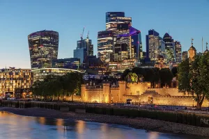 Downtown Prints: Tower of London with skyline of London, England