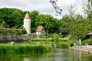 City Walls Prints: Tower and old city walls, Dinkelsbuhl, Romantic Road, Franconia, Bavaria, Germany, Europe