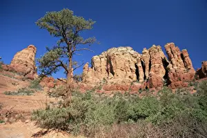 Sedona Prints: Towering red sandstone cliffs viewed from the Broken Arrow Trail