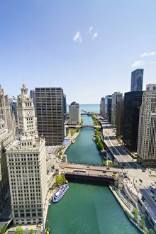 Bascule Bridge Prints: Towers along the Chicago River towards Lake Michigan