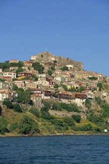Lesbos Prints: The town and castle on the skyline at Molyvos