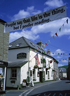Banners Prints: Town decorated for Literary Festival, Hay-on-Wye, Powys, Wales, United Kingdom, Europe