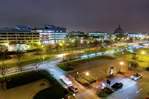 Buckingham Shire Prints: Town at dusk, Milton Keynes, Buckinghamshire, England, United Kingdom, Europe