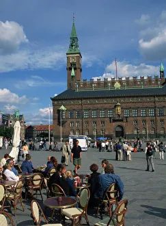 Eating And Drinking Prints: Town hall, Radhusplatzen and Radhus, Copenhagen, Denmark, Scandinavia, Europe