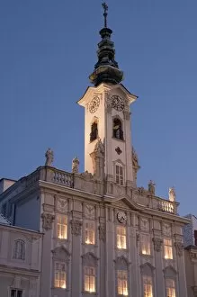 Town Hall (Rathaus) at twilight, Stadtplatz, Steyr, Oberosterreich (Upper Austria)