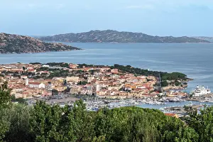 Yachting Prints: Town and harbour of Palau viewed from above, Sardinia, Italy, Europe