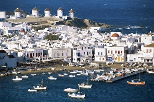 Mikonos Prints: Town, harbour and windmills