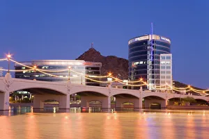 Blurry Prints: Town Lake and Mill Avenue Bridge, Tempe, Greater Phoenix Area, Arizona