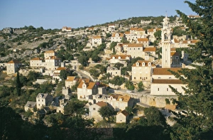 Hill Town Prints: Town of Lozisca above steep ravine, Lozisca, Brac Island, Dalmatia, Croatia, Europe