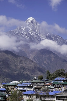 Himalaya Prints: The town of Lukla beneath the Himalayan mountains, Nepal, Asia