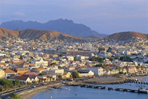 Sao Vicente Prints: Town of Mindelo, capital of Sao Vicente, Cape Verde Islands, Atlantic Ocean