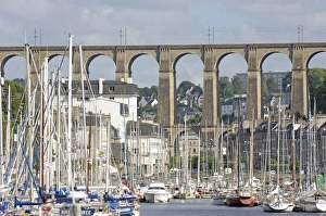 Town of Morlaix and its viaduct, North Finistere, Brittany, France, Europe