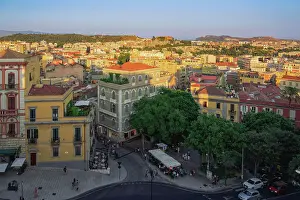 Town panorama viewed from Saint Remy Bastion terrace and promenade, Cagliari, Sardinia, Italy, Mediterranean, Europe