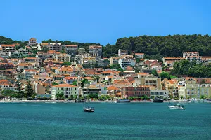 Argostoli Prints: Town seafront panorama with low-rise buildings