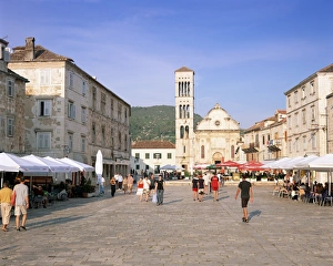 Town Square and the cathedral of St. Stjepan, Hvar Town, Hvar Island, Dalmatia