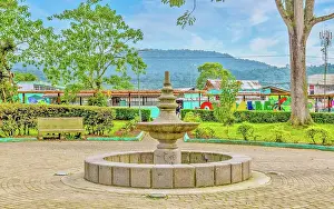 Stacked Prints: The town square and fountain in Mindo