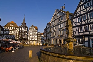 Squares Prints: The town square with its half-timbered houses in Fritzlar, Hesse, Germany, Europe