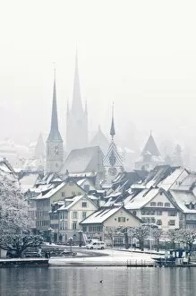 The town of Zug on a misty winter day, Zug, Switzerland, Europe
