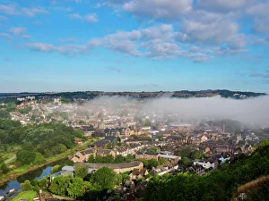 British Isles Prints: Townscape on a foggy morning, Lewes, East Sussex, England, United Kingdom, Europe