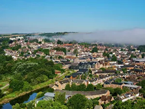 British Isles Prints: Townscape on a foggy morning, Lewes, East Sussex, England, United Kingdom, Europe