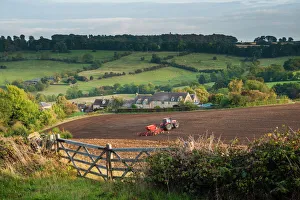 Fence Prints: Tractor ploughing fields in Blockley