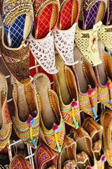 Close Up View Prints: Traditional Arabic slippers for sale in a souk, Deira, Dubai, United Arab Emirates
