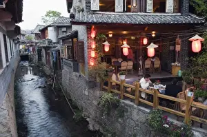 Dine Prints: Traditional architecture of riverside restaurant in Lijiang Old Town, Lijiang