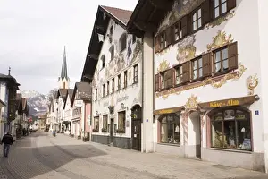 Traditional Bavarian buildings on the historic Ludwigstrasse in the Partenkirchen side of Garmisch-Partenkirchen, Bavaria