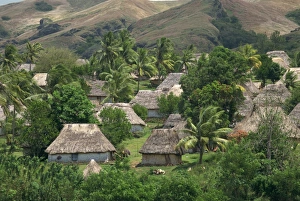 Viti Levu Prints: Traditional bures on regular grid pattern, last old style village, Navala