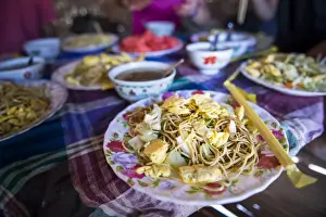 Burmese Prints: Traditional Burmese noodles, Myanmar (Burma), Asia