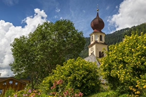 Canazei Prints: Traditional Church and houses in Canazei, South Tyrol, Italian Dolomites, Italy, Europe