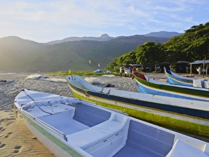 State Of Sao Paulo Prints: Traditional colourful boats on the beach in Bonete, Ilhabela Island, State of Sao Paulo