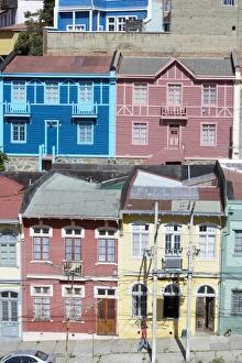 Pastel Colour Prints: Traditional colourful houses, Valparaiso, UNESCO World Heritage Site, Chile